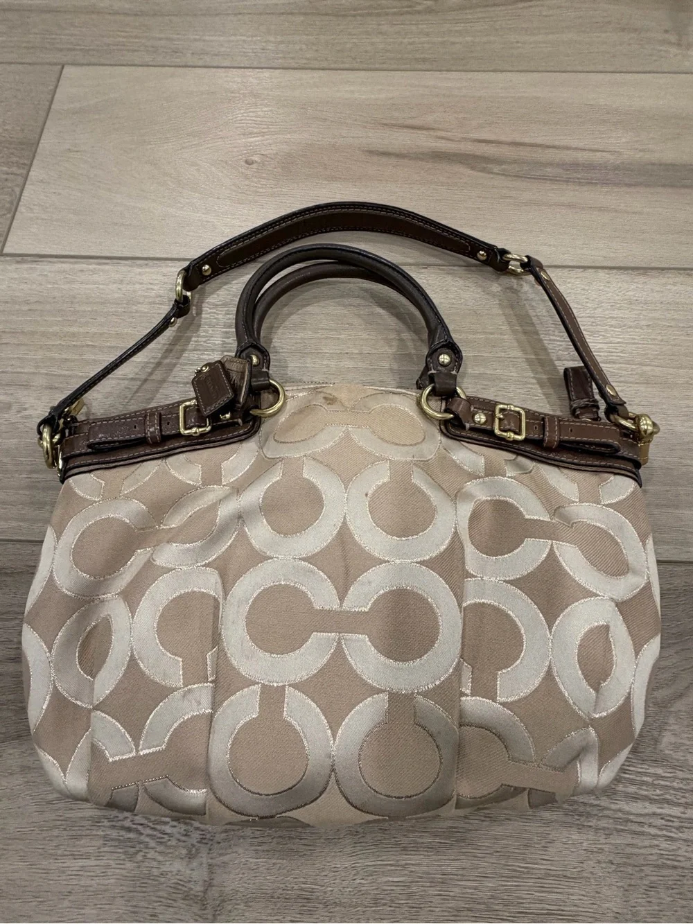 Coach 18608 Madison Op Art Metallic Outline Sateen Sophia Handbag Brown
